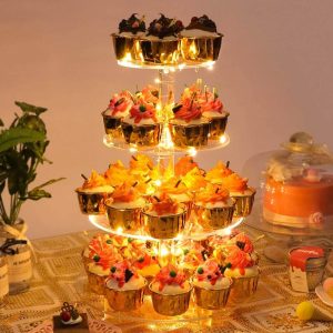 4 Tier Round Cupcake Stand + LED Light String (Yellow)