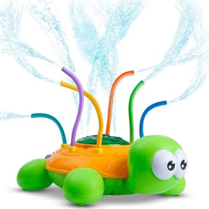 Outdoor Water Spray Sprinkler for Kids and Toddlers - Backyard Spinning Turtle Sprinkler Toy w/ Wiggle Tubes