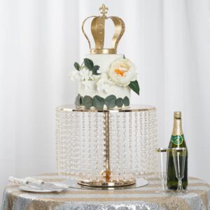 Tall Gold Cake Stand with Hanging Crystals